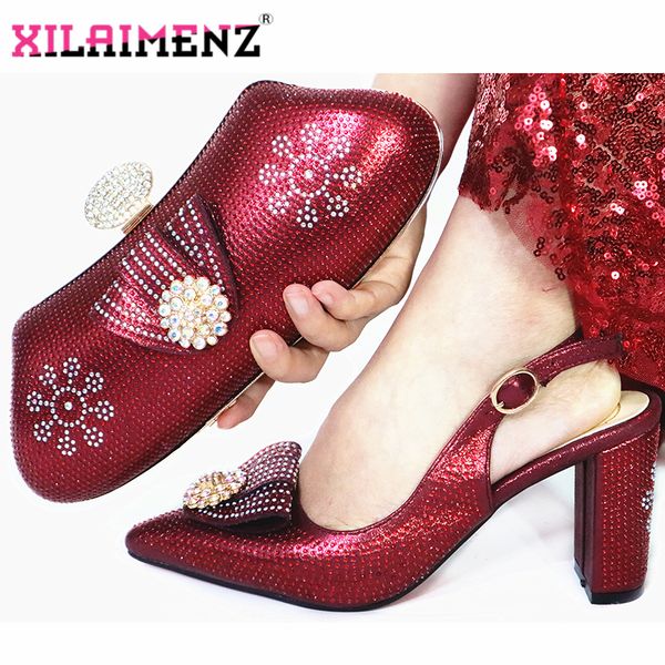 

new fashion mature style wine color sandals and bag set autumn woman high heels pointed toe shoes and bag set for evening party, Black