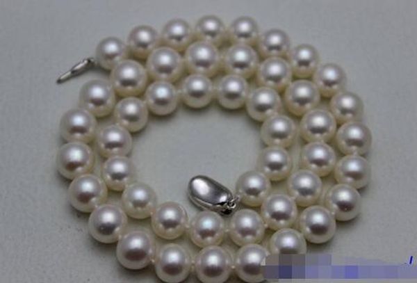 

round white freshwater pearl necklace 9-10mm17inch "handmade" alloy, Silver