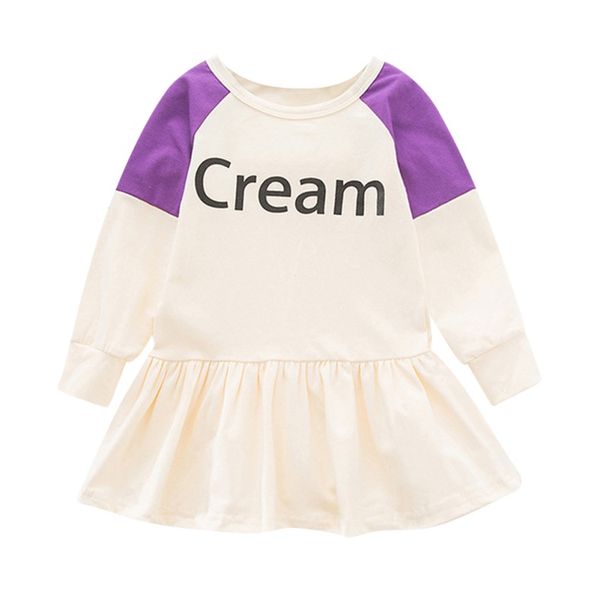 

2020 new baby girl dress lettering color autumn dress toddler kids princess dress sweet long sleeve dresses, Red;yellow