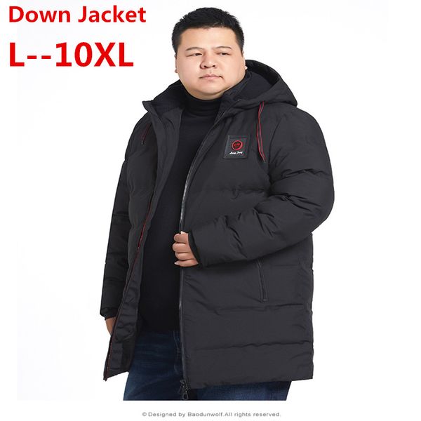 

plus size 10xl 8xl 6xl men long down jacket winter outerwear warm hooded men white duck down jacke hooded thermal windproof coat, Black