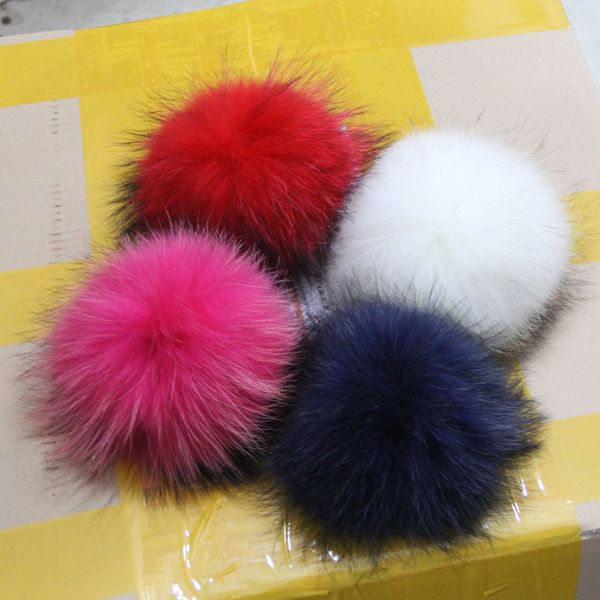

15cm 100% genuine raccoon fur pom poms big full size winter knit baby kids hats caps headwear decoration for girls and boys