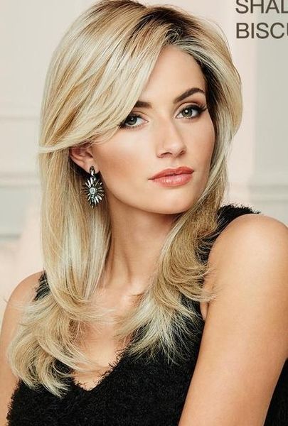 

fashion wig elegant natural slightly curly long hair wig hairstyle replacement lady heat resistant synthetic ombre blonde wig bangs, Black