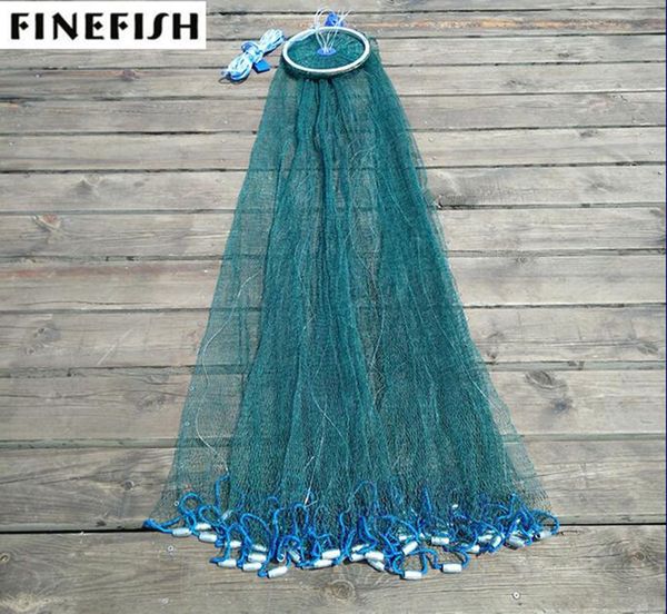 

finefish strong green multifilament line hand throw network small mesh usa cast nets water sports catch fishing net with ring