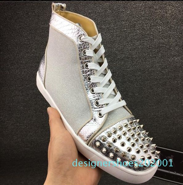 

new luxury casual lover shoes brand studded spikes flats shoes designer red bottom mens womens sneakers party trainers high cut sports d01, Black