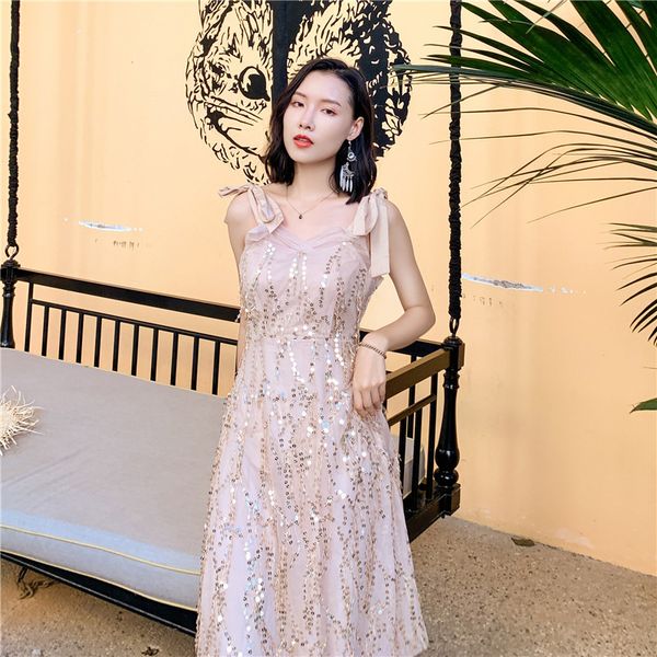 

maternity dresses beach women dress summer hollow out backless spaghetti strap v neck elegant sequins mid-calf party ladies, White