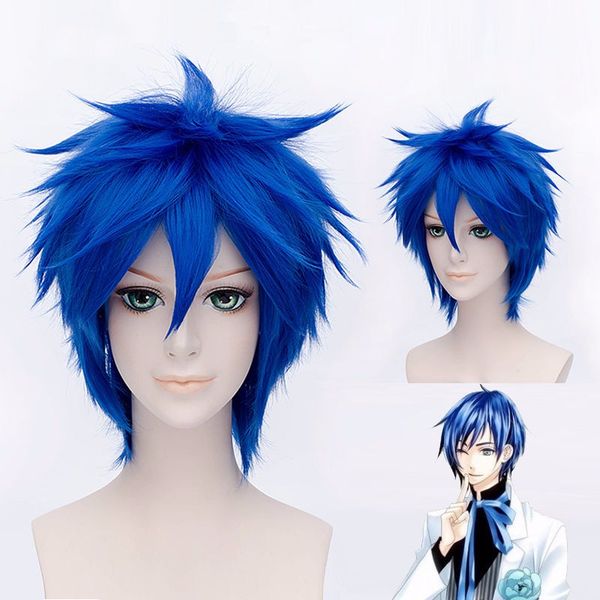 

mawaru penguindrum shoma takakura cosplay wigs blue short fluffy layered synthetic hair for men's, Black