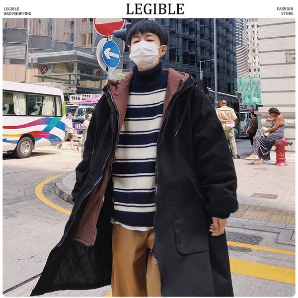 

legible men safari style fake two pieces parkas coat men 2019 winter long thicken warm jacket male hip hop parka fashions, Black