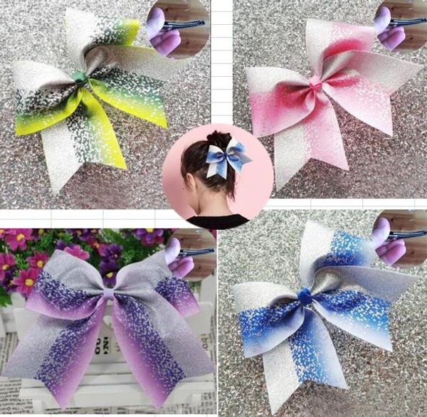 

new arrival silver glitter ombre cheer bow cheerleading dance hair bow 7.5inch hair bow with crocodile clip hair accessories 20pcs, Slivery;white