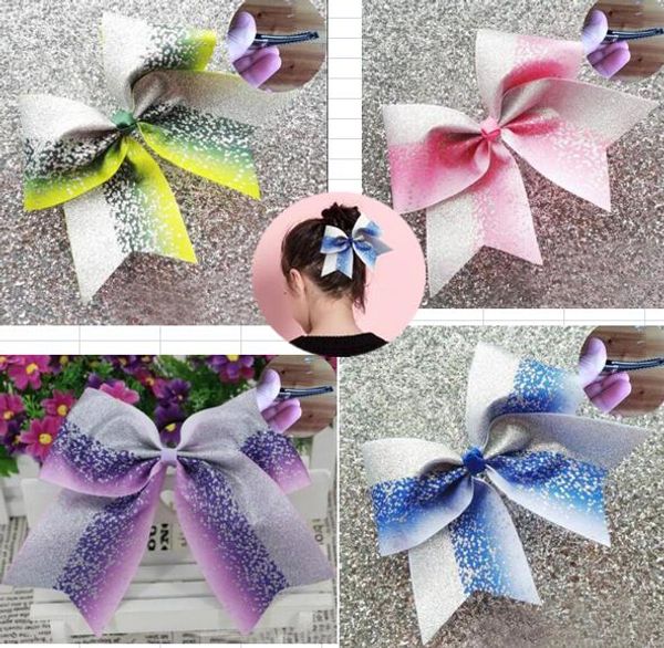 NEUHEIT Silber Glitter Ombre Cheer Bow Cheerleading Dance Haarschleife 7,5 Zoll Haarschleife mit Krokodilklemme Haarschmuck 20St