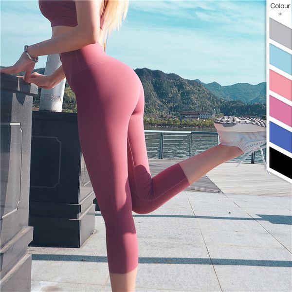 

new 4-way stretchy sport yoga capri pants women squatproof high waist running gym cropped trousers plain workout tights leggings, White;red