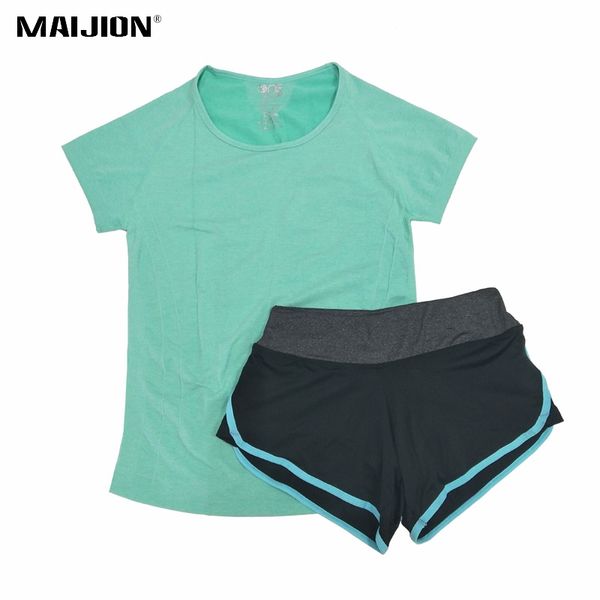 

maijion women quick dry yoga sets for gym fitness running suit sport t-shirt & shorts set yoga workout clothing sportswear, White;red