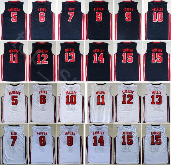 

1992 team usa basketball jersey larry bird michael patrick ewing scottie pippen clyde drexler john stockton malone johnson charles barkley, Black