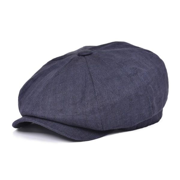 

botvela newsboy cap for men women herringbone linen bakerboy caps lightweight breathable flat hat apple beret hats 007, Blue;gray