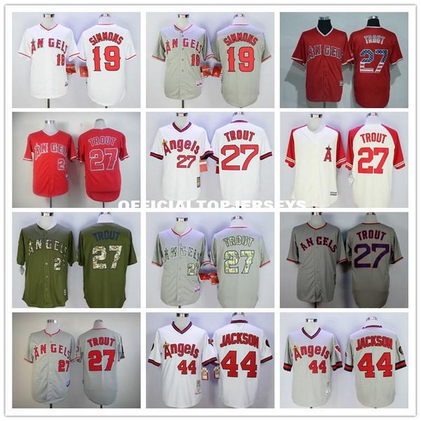 

19 andrelton simmons 27 mike trout 44 reggie jackson retro jerseys red white gray green, Black;blue