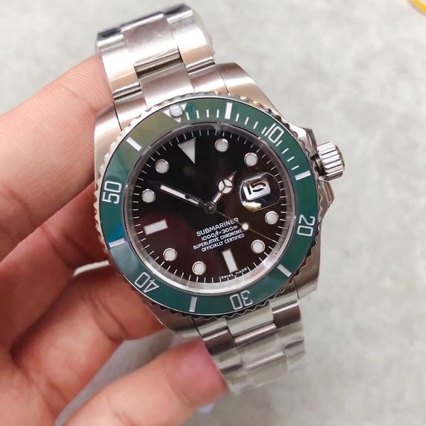 

2019 hot sale men's watches 40mm black dial green ceramic bezel 2813 automatic movement original buckle men's mechanical watch free shippig