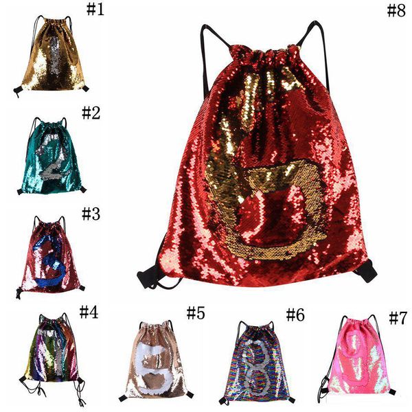 Meerjungfrau Pailletten Rucksack Pailletten Kordelzug Taschen Outdoor Sport Rucksack Glitter Sport Schultertaschen Reisetasche DHL Versand