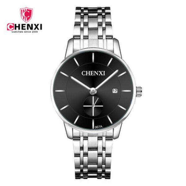 

chenxi brand couple watches men's casual steel belt ultra-thin waterproof quartz korean students female multi-color calendar, Slivery;brown