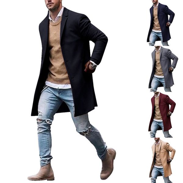 

drop shipping shujin trench coat winter slim fit pea coat winter new solid color simple men's long section woolen, Tan;black