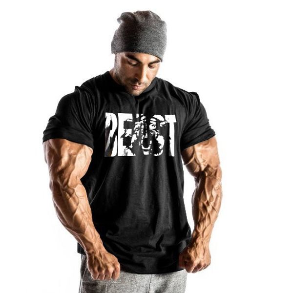 

men's fitness t-shirt cotton short sleeves summer beast clothing summer letter print men tshirt beand designer t shirts, White;black