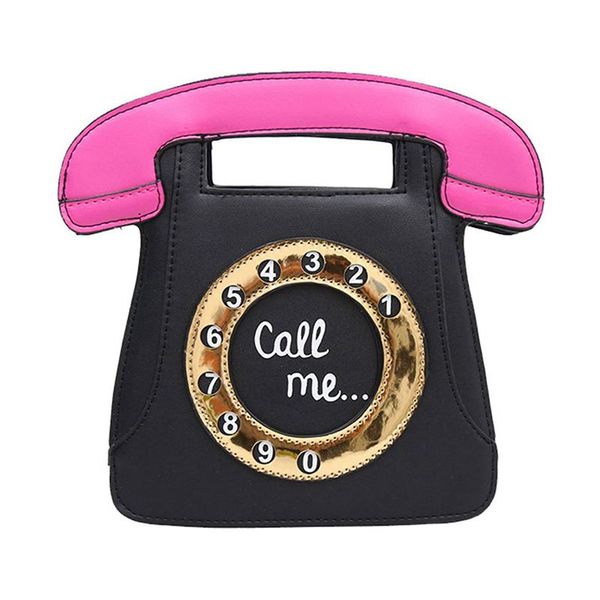 

telephone shaped women retro cross body bag pu leather clutch purse chain bag