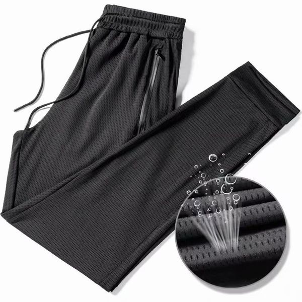 

summer thin section viscose pants men's fat hollow out mesh casual pants plus-sized loose-fit leggings athletic, White;black