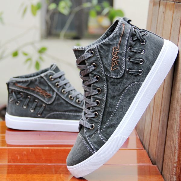 

selling 2019 autumn summer men denim casual shoes fashion sewing platform sneakers breathable male high canvas shoes, Black