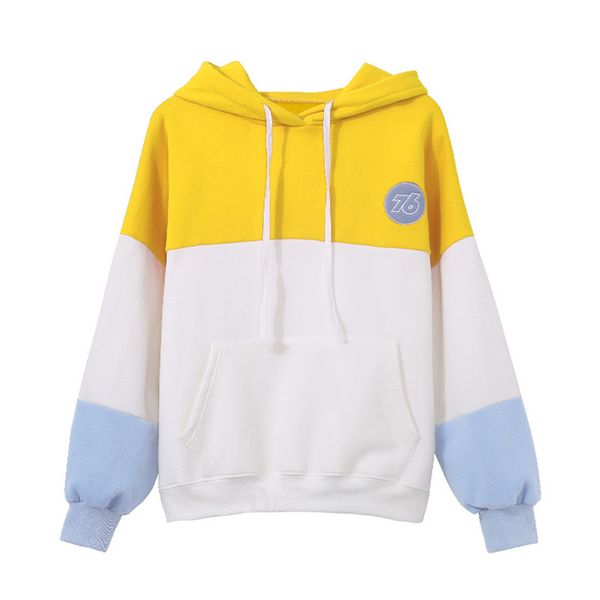

chamsgend fashion sweatshirts hoodies with pocket tricolor patchwork women long sleeve pullover hooded harajuku streetwear f722, Black