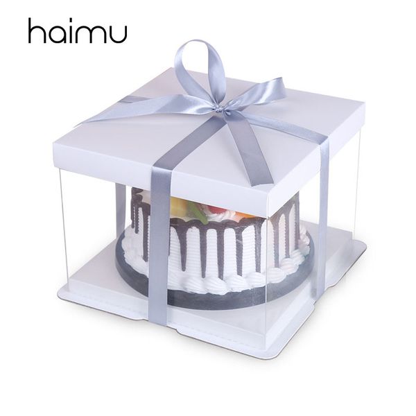 

5pcs white transparent box packaging birthday cake baking box birthady party gifts decoration package cakes boxes
