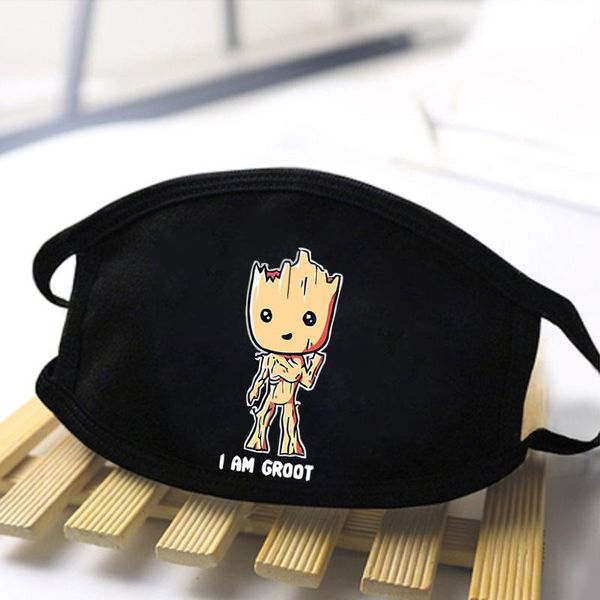 

cute groot guardians of the galaxy print masks black breathable masks mouth muffle dustproof washable mask pvqrp