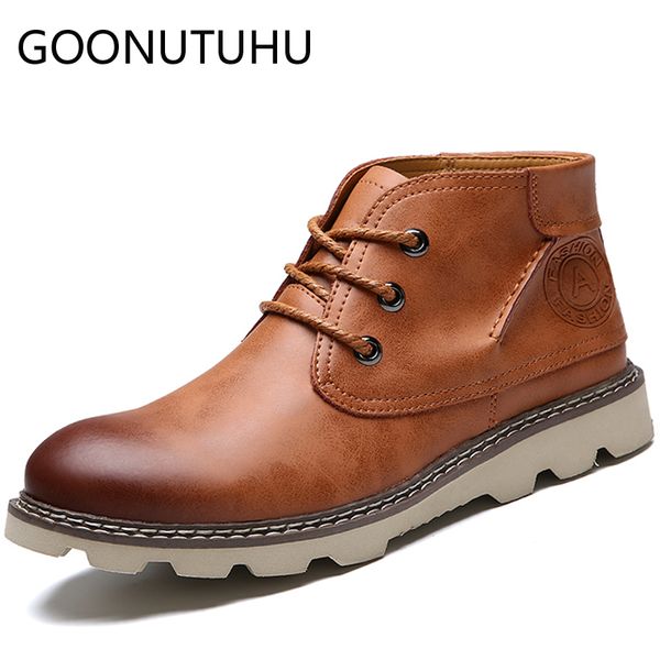 

autumn fashion men's boots casual leather shoes male ankle boot man shoe cowboy army boots for men size 38-44, Black