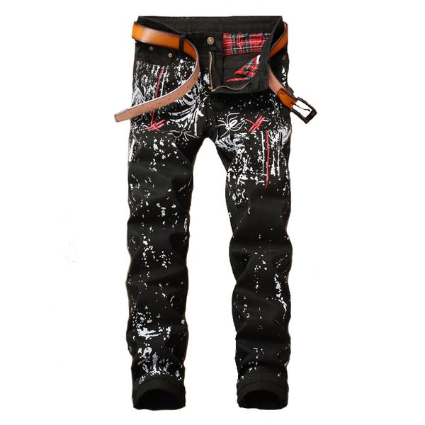 

джинсы черный мейнстрим окрашенный мотоцикл дизайнерская мода черные джинсы повседневное качество черные узкие брюки окрашенные хип хоп мужч, Blue