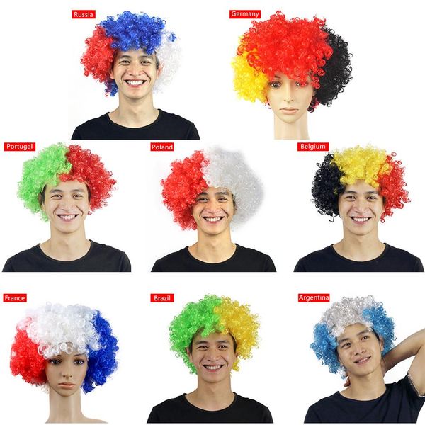 

1 pcs new quality 2019 russia world cup flag wild-curl up headdress wig fan cheer supplies carnival props for adults