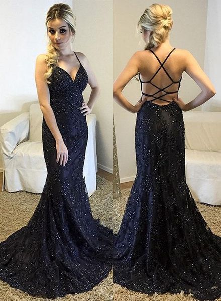 

navy blue long mermaid prom dresses 2019 plus size lace appliques african arabic formal evening party gowns, Black