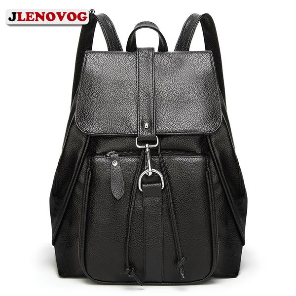 

women fashion natural leather backpacks black school backpack bags for teenage girls female large capacity mochilas