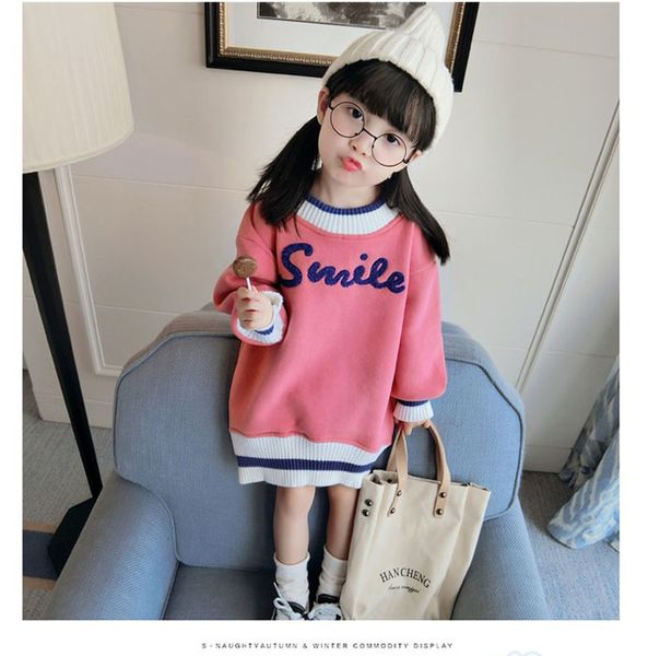 

2018 new winter item girl thick warm print dress two colors, Blue;gray