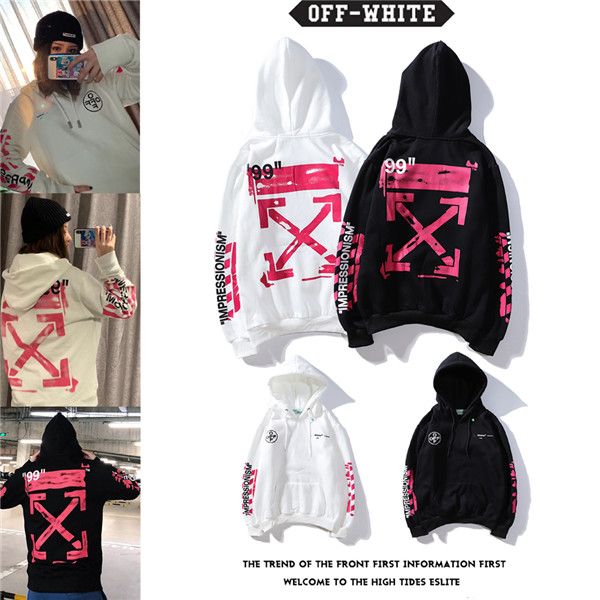 

C9166 2019 autumn and winter rendering graffiti pink arrow hoodie men and women hooded weater plu ca hmere, Black
