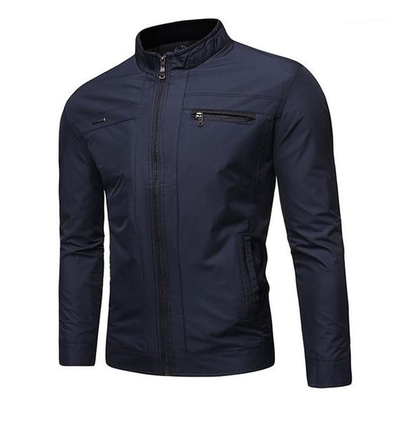 

formal stand collar outerwear teenager zipper long sleeve homme clothing mens business solid color jackets autumn, Black;brown