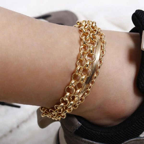 

punk chunky circle snake chain anklet women 2020 gold color curb chain ankle bracelet on leg 2020 fashion beach foot jewelry, Red;blue
