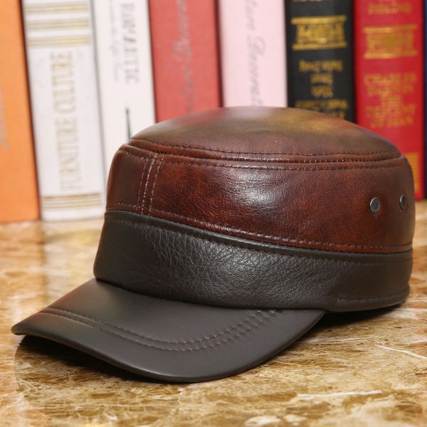 

2019 new arrival genuine leather hat men and women cap autumn and winter outdoor sports leisure ear protection hat, Blue;gray