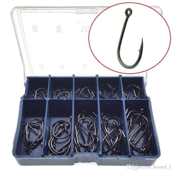 

70pcs 1box 3-12# black ise hook high carbon steel barbed hooks fishing hooks fishhooks pesca carp fishing tackle accessories blue box