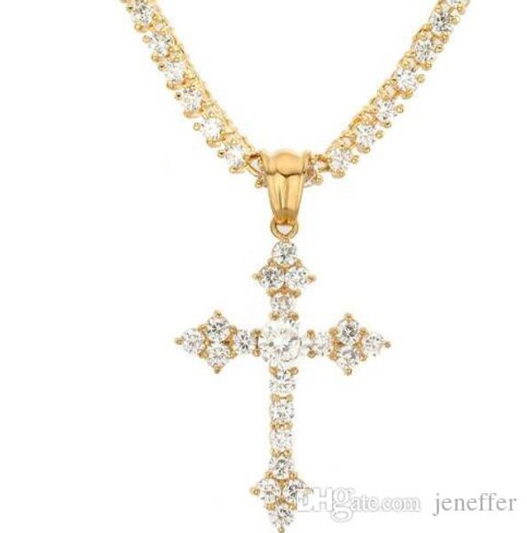 

the bling king mini clear cz cross charm pendant gold tone necklace micro paved cubic zirconia for man 3mm 18inch 20inch cz chain, Silver