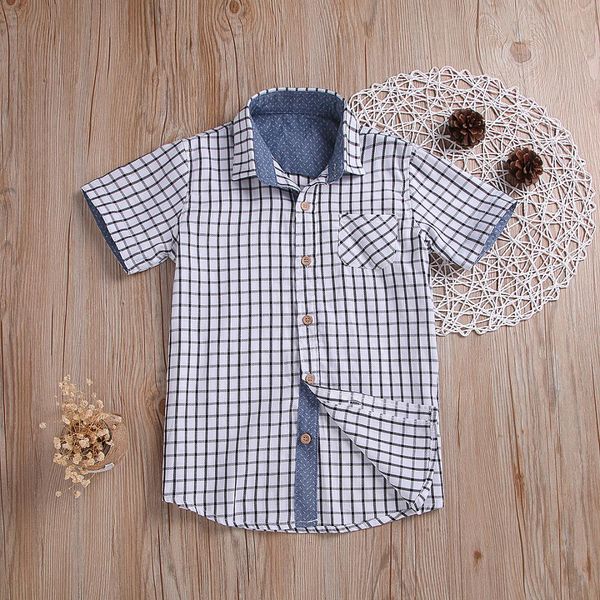 

рубашки новые летние мальчики с коротким рукавом плед мальчик blousecasual 2019 отложным дети детская одежда мальчика рубашки 3-10 год, White;black