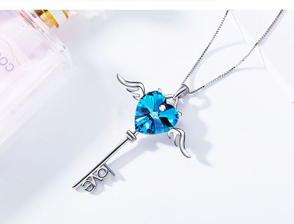 

fashion- and american s925 pure silver necklace heart shaped with swarovski crystal pendant