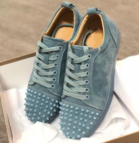 

2020 designer red bottoms shoes studded spikes flat sneakers for men women glitter party lovers genuine leather casual rivet sneakers, Black