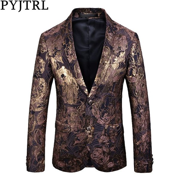 

pyjtrl new mens stylish luxurious gold embroidery floral pattern blazers fashion casual coat suit jacket, White;black