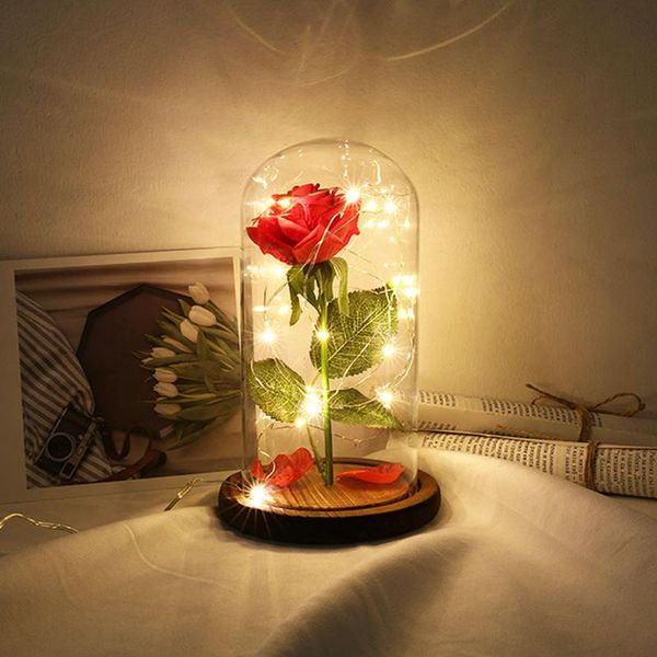 

20led 8 modes night lamp valentine gifts rose lamps room home decor glass dome wooden base light usb powered string lights
