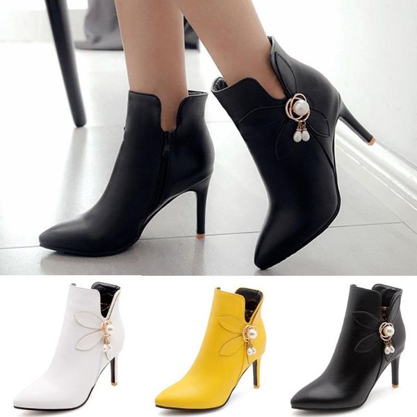 

мода pure color остроконечные toe слип-up ботинки тонкие каблуки вскользь женская обувь, Black