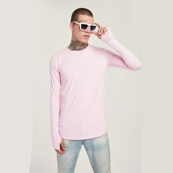 

solid color skinny mens tshirts o neck long sleeve holes long mens tshirts fashion stretch male tees, White;black