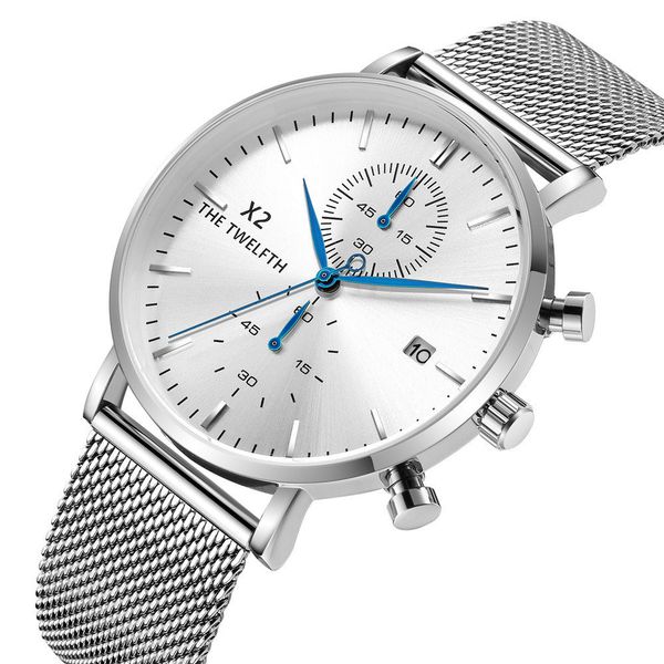 

montre milan stainless steel strap luxury fashion chronograph quartz watches man sports waterproof male clock calendar military watch, Slivery;brown