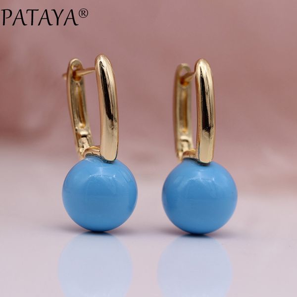 

pataya new arrivals 585 rose gold turkish blue shell pearls dangle earrings women cute girls party simple noble long jewelry, Golden